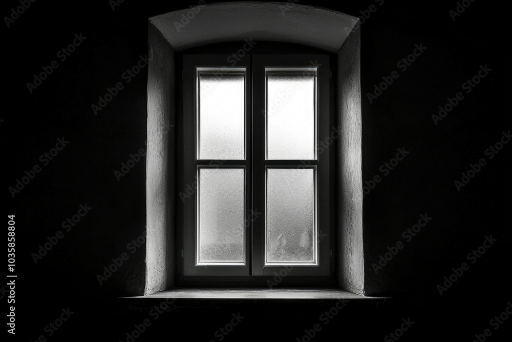 A Single Window in a Dark Room with Frosted Glass A Single Window in a Dark Room with Frosted Glass