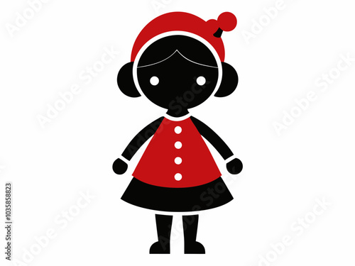 Adorable Romantic Doll in Christmas Hat and Outfit. romantic doll, Christmas doll, adorable toy.