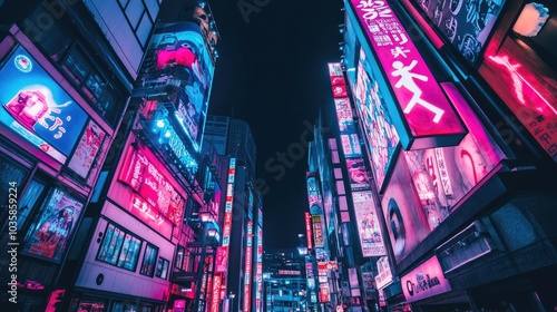 The vibrant nightlife of Dotonbori in Osaka, with colorful billboards, neon lights, and the iconic Glico running man. photo