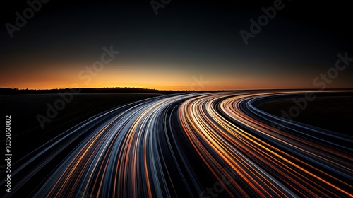 A long exposure photograph of a highway at sunset, with streaks of light from passing cars.