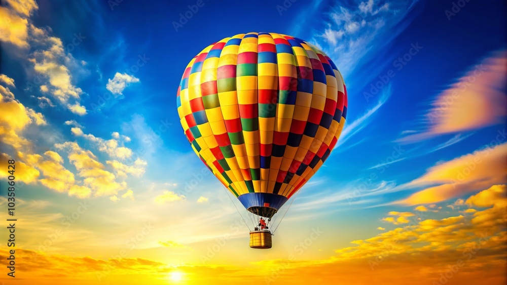 Fototapeta premium Vibrant Hot Air Balloon Against a Sunny Yellow Background for Stunning Fashion Photography