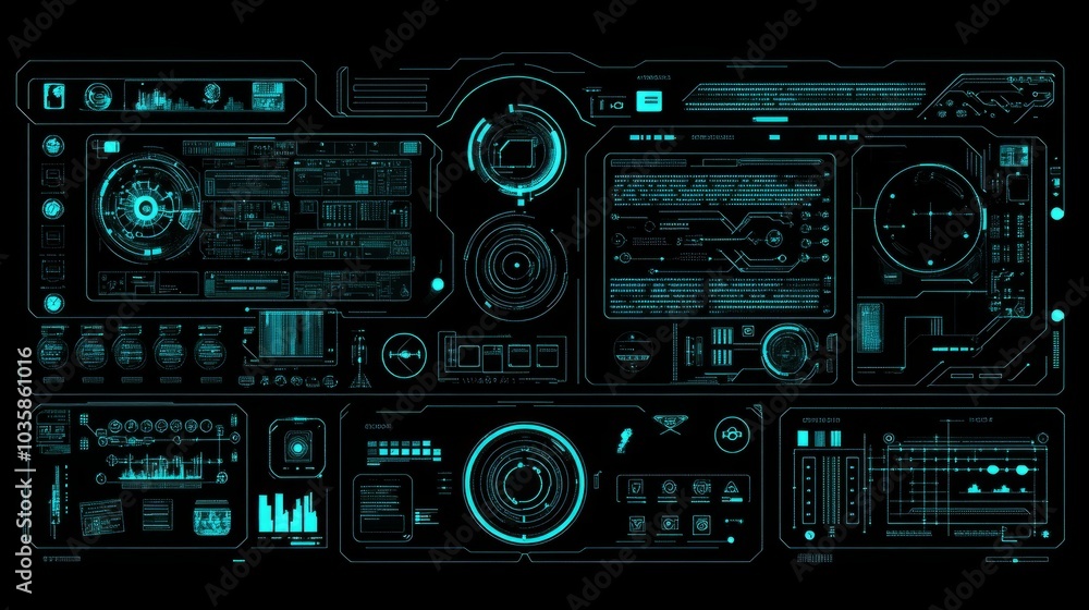 Futuristic digital interface with glowing blue elements. Futuristic digital interface with glowing blue elements.