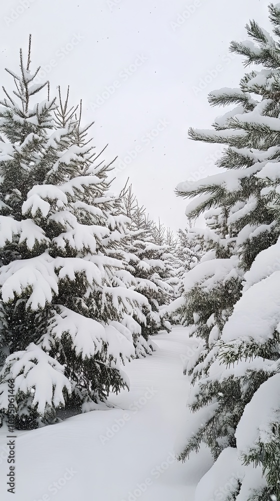 Snow Covered Trees in a Winter Forest - Serene Landscape Snow Covered Trees in a Winter Forest - Serene Landscape
