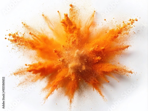 Vibrant Orange Powder Explosion on White Background - High-Impact Stock Photo for Creative Projects