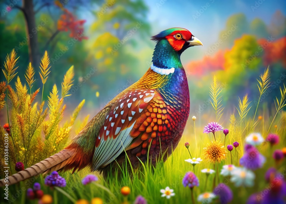 Fototapeta premium Vibrant Pheasant Illustration for Nature Lovers and Wildlife Enthusiasts