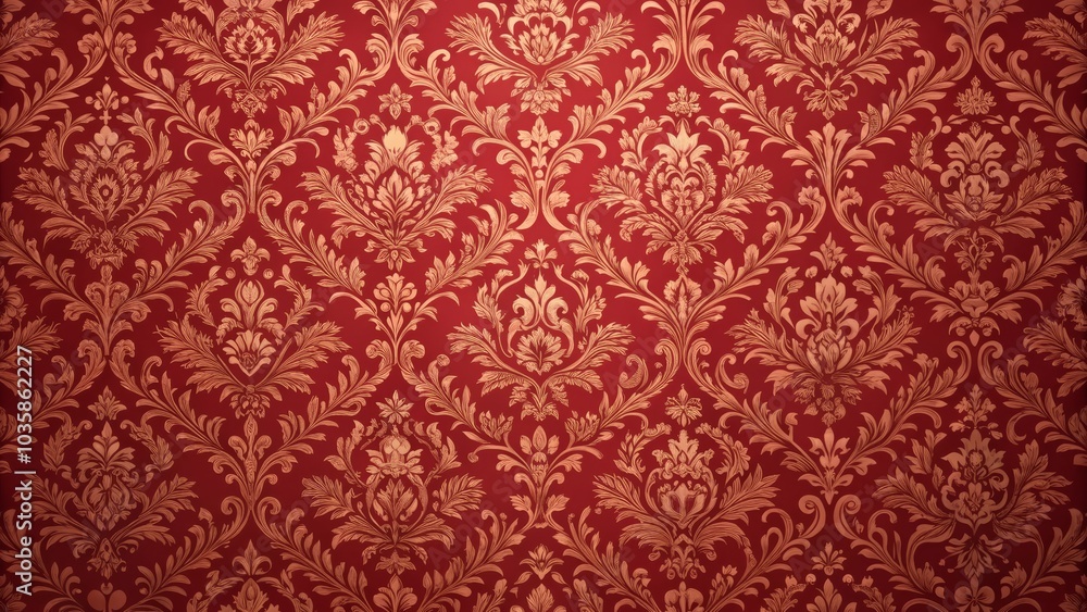 Red and gold damask pattern creating an ornate floral design for backgrounds and textures Red and gold damask pattern creating an ornate floral design for backgrounds and textures