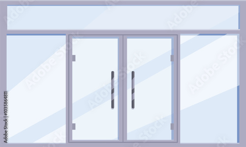 Modern empty shop entrance with glass doors and large windows, perfect for showcasing your business