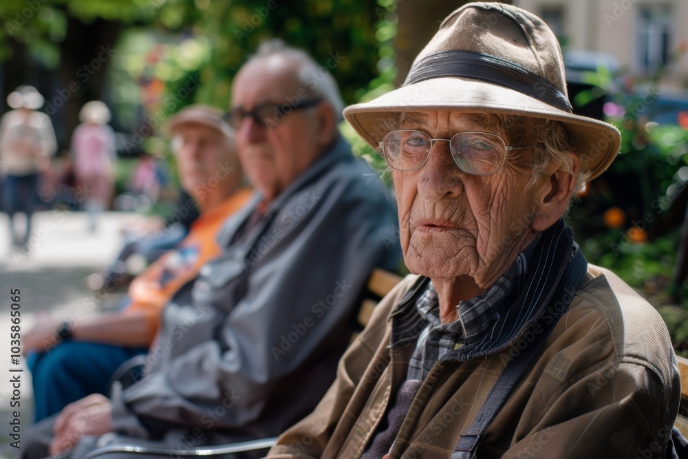 Portrait of an elderly man sitting on a bench in the city Portrait of an elderly man sitting on a bench in the city