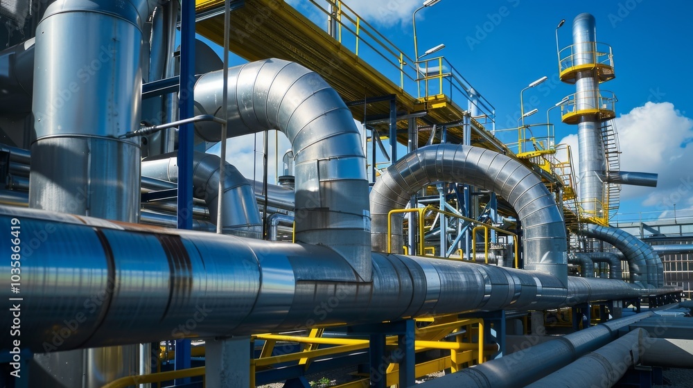 Pipes at an industrial plant. Oil refining production. Pipes at an industrial plant. Oil refining production.