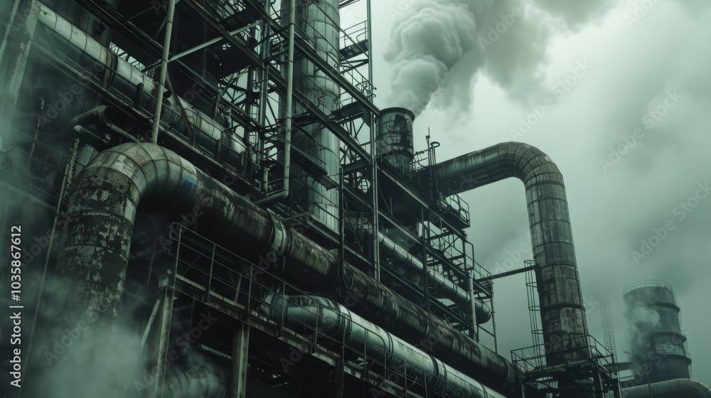 Fototapeta premium The factory emits dirty smoke from the pipes