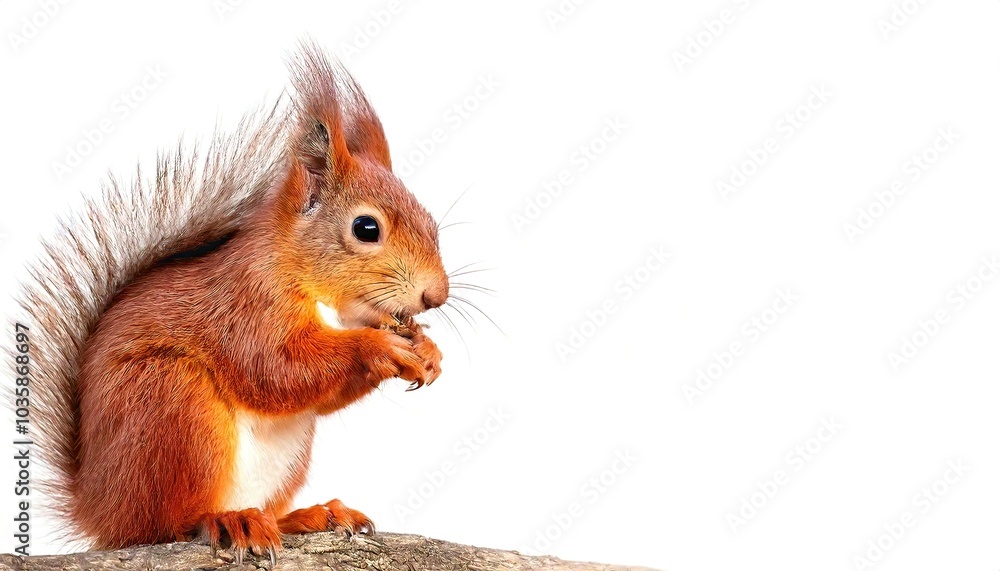 Obraz premium red squirrel - Sciurus vulgaris - also called Eurasian red squirrel is an arboreal and primarily herbivorous rodent and common throughout Eurasia. Isolated on white background with copy space