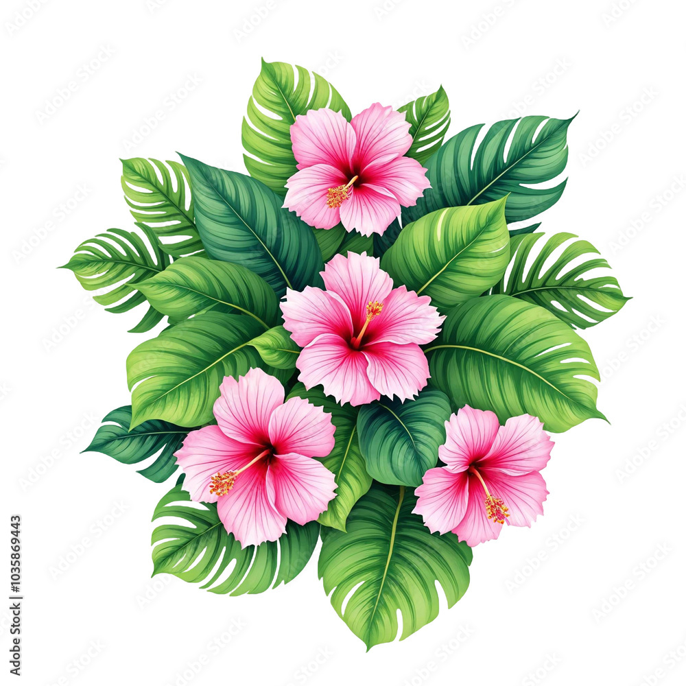 Obraz premium a tropical plant with a pink hibiscus flower ai genareted png transparent background