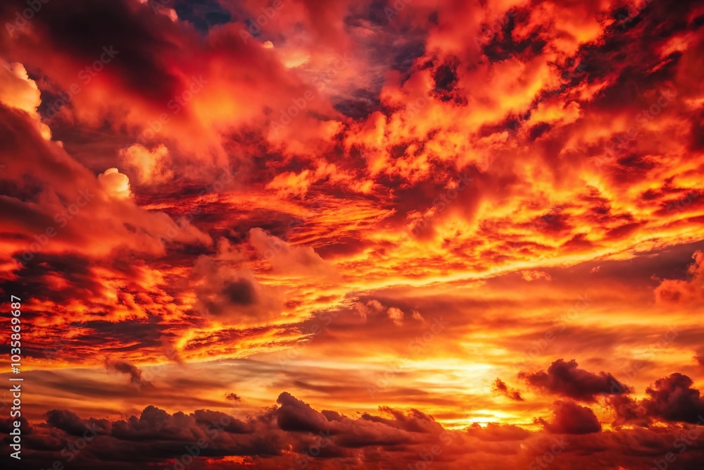 Fototapeta premium Vintage Style Fiery Sky Background for Design Projects with Flamed Effects and Rich Red Tones