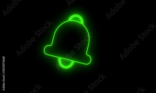 Glowing neon bell icon animation with black color background. photo