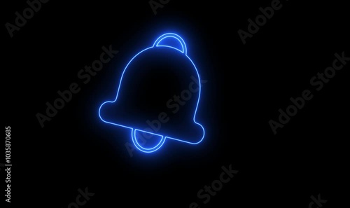 Glowing neon bell icon animation with black color background. photo