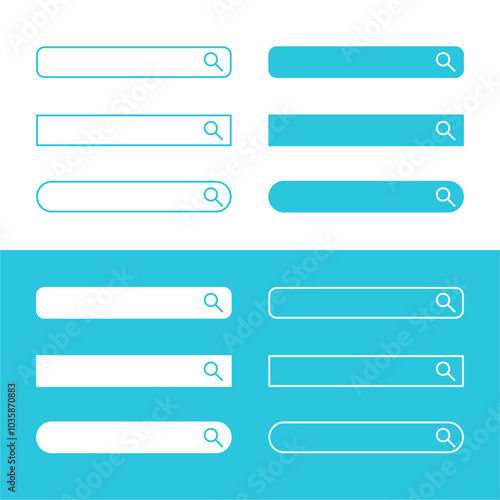 Text input search box. Set of boxes on white and blue background