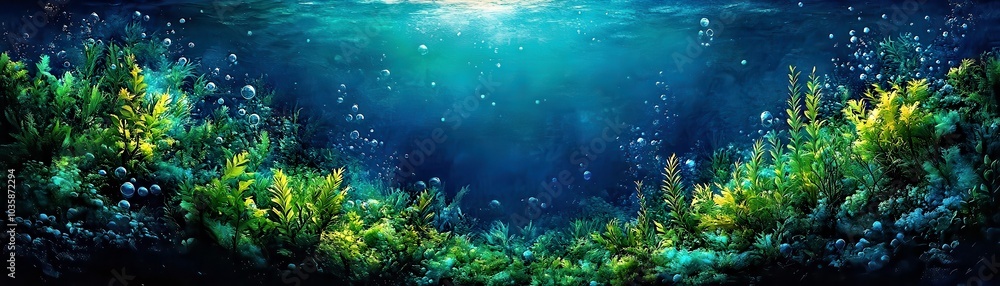 Fototapeta premium Breathtaking Underwater Scene with Lush Greenery and Bubbles