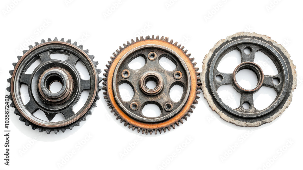 Set of Three Gear Wheels Isolated on a Transparent Background Generative AI Set of Three Gear Wheels Isolated on a Transparent Background Generative AI