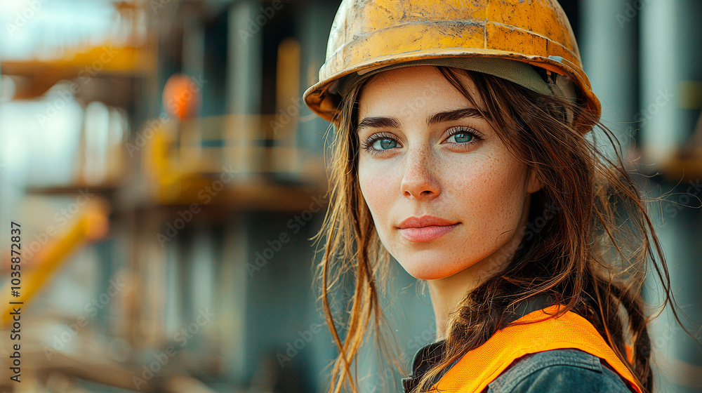 Woman construction engineer standing with his back and watches at a house building construction. Generative AI Woman construction engineer standing with his back and watches at a house building construction. Generative AI
