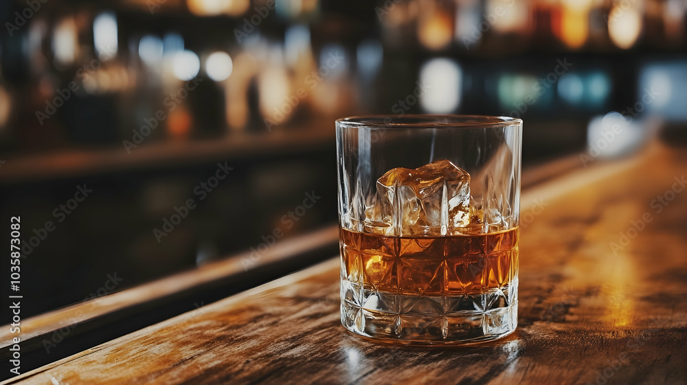 A glass of whiskey sitting on an old wooden bar, evoking a vintage feel - A glass of whiskey sitting on an old wooden bar, evoking a vintage feel -