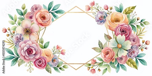 Watercolor Floral Flower Geometric Border Frame for Elegant Designs