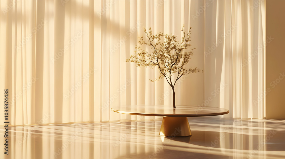 A shiny table with a small tree as decoration - A shiny table with a small tree as decoration -