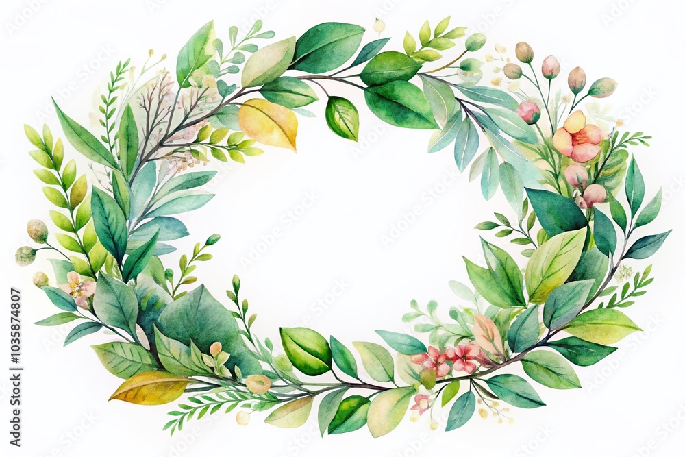 Naklejka premium Watercolor Midsummer Wedding Invitations with Hand-Painted Greenery and Romantic Frames for Greeting Cards and