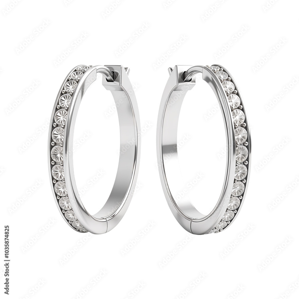 Silver earrings with diamonds on transparent background. Jewerly Silver earrings with diamonds on transparent background. Jewerly