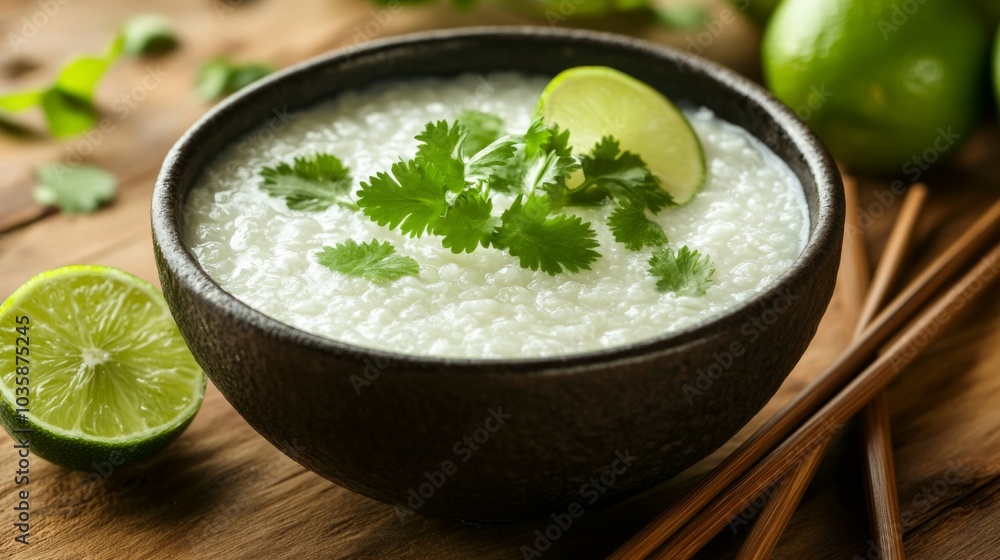 Fresh Rice Bowl with Lime and Cilantro Garnish Fresh Rice Bowl with Lime and Cilantro Garnish