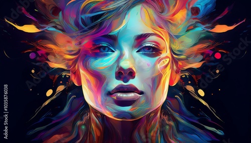 Wallpaper Mural abstract portrait of a woman with colorful digital effects Torontodigital.ca