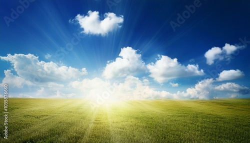 beautiful summer background with sunlight and clouds on blue sky