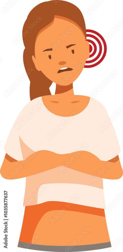 Young woman holding her hands crossed over her chest and suffering from strong earache pain Young woman holding her hands crossed over her chest and suffering from strong earache pain