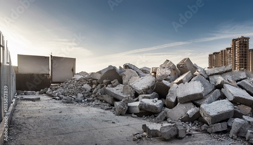 concrete rubble debris at a building site