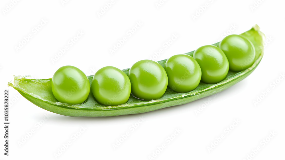 Close-up of a whole green pea pod against a pure white background - Close-up of a whole green pea pod against a pure white background -