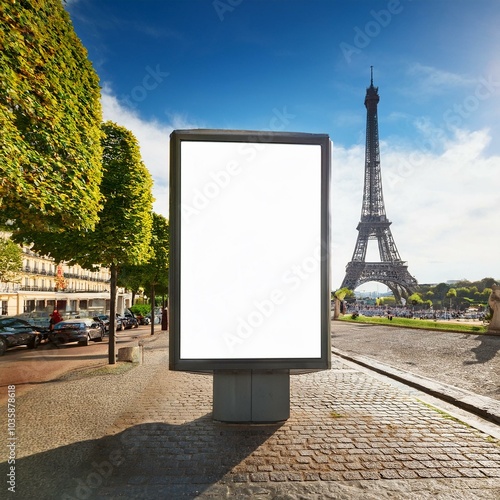 empty vertical space advertisement billboard in paris on summer mockup billboard