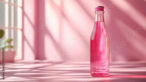 Wallpaper Mural 3d illustration features a promotional bottle with an eyecatching popout neck hanger label designed to grab attention for branding purposes against a soft neutral background Torontodigital.ca