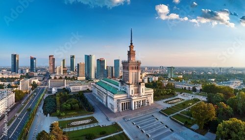 krasinski palace and national library in warsaw poland view from above with green park