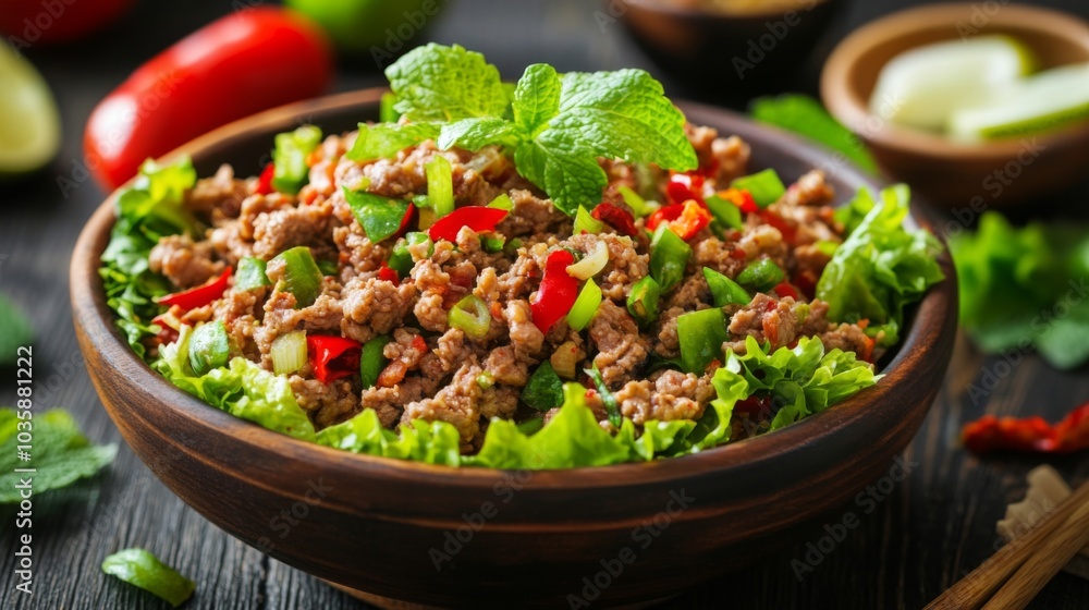 Fresh Salad with Ground Meat and Colorful Vegetables Fresh Salad with Ground Meat and Colorful Vegetables