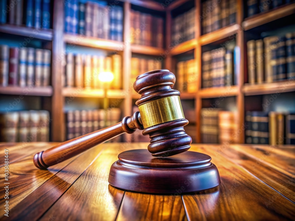 Wooden Gavel on Judge's Bench in Courtroom - Candid Photography Capture of Justice Setting Wooden Gavel on Judge's Bench in Courtroom - Candid Photography Capture of Justice Setting