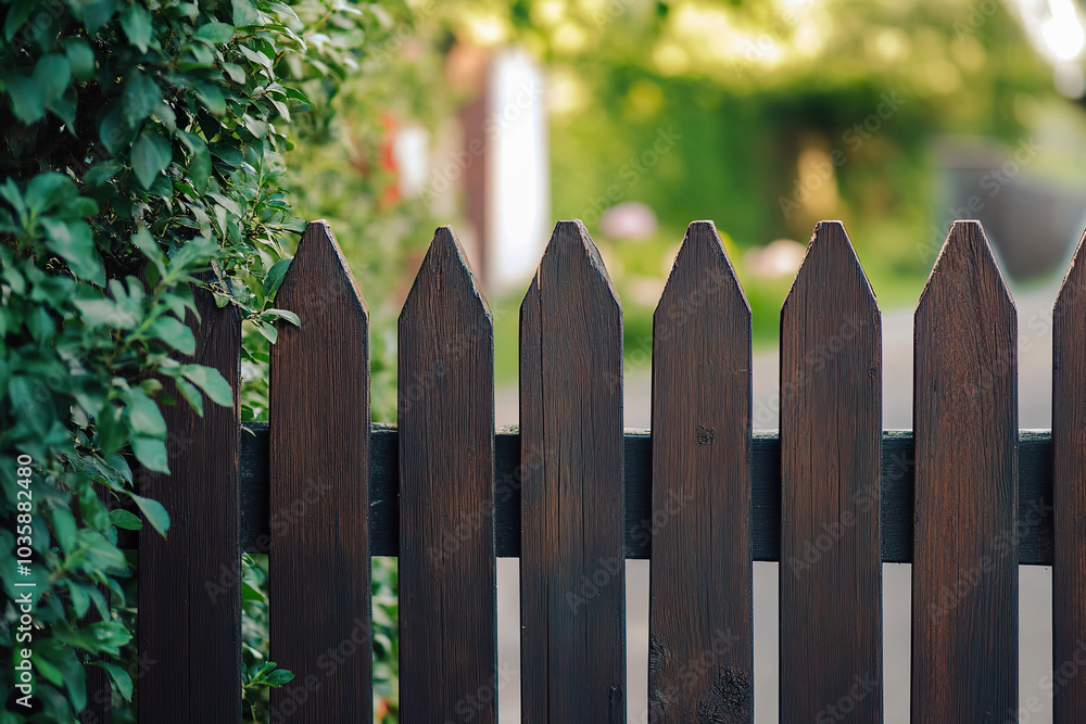 wooden fence stands tall with lush greenery beside it in a peaceful neighborhood wooden fence stands tall with lush greenery beside it in a peaceful neighborhood