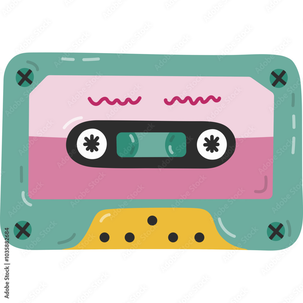Cute cartoon audio tape from Y2k aesthetic. Retro cassette, music ...