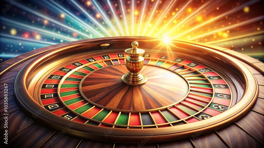 Classic casino roulette wheel is spinning with a sparkling defocused background Classic casino roulette wheel is spinning with a sparkling defocused background