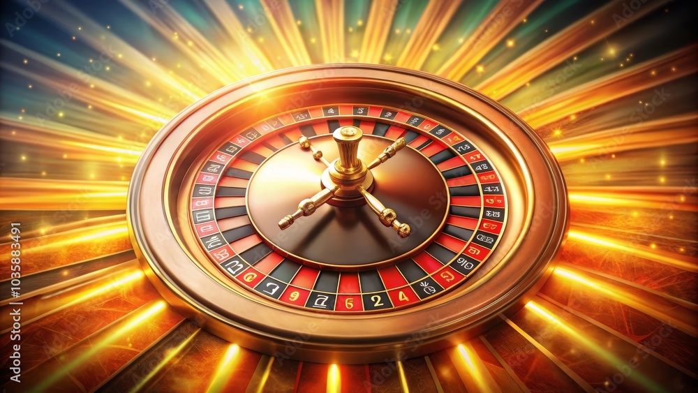 Classic casino roulette wheel is spinning with a sparkling defocused background Classic casino roulette wheel is spinning with a sparkling defocused background