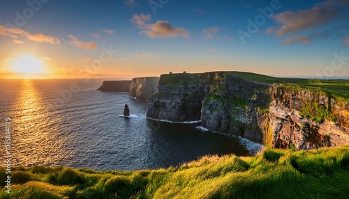 sunset at cliffs of moher county clare munster province republic of ireland europe photo