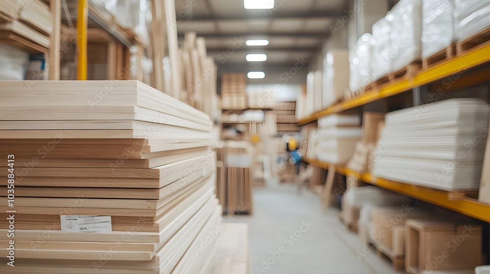 Obraz premium Blurred Background of a Carpenter Warehouse Interior – Construction Tools and Materials Environment
