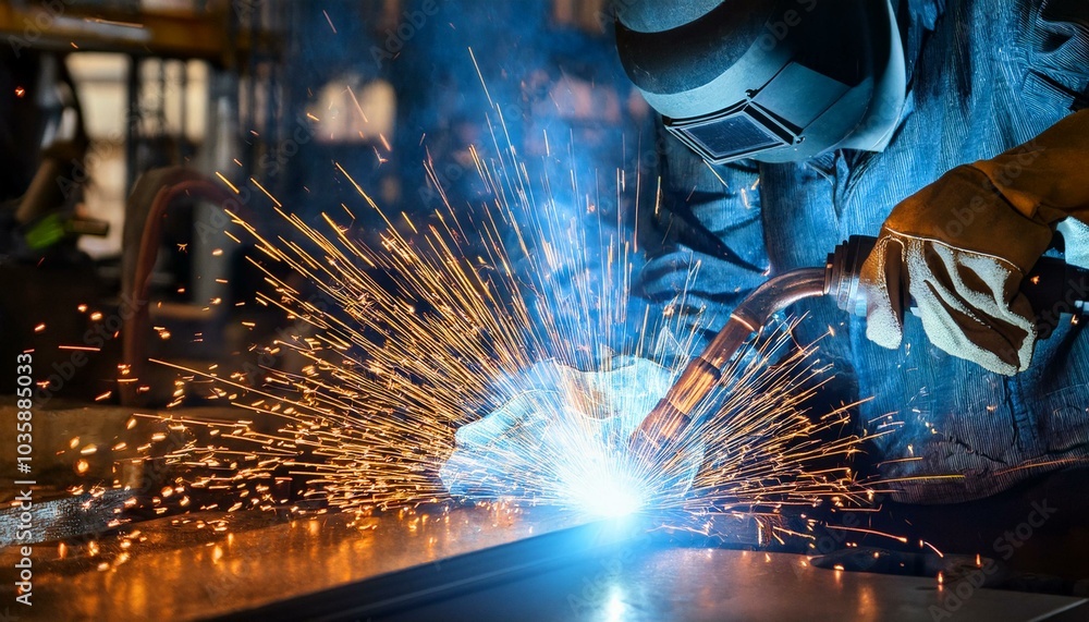 welding process at a workshop in the evening with bright sparks welding process at a workshop in the evening with bright sparks