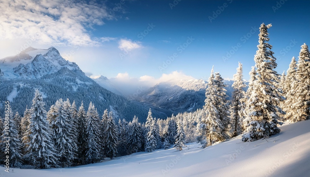 Fototapeta premium winter mountain landscape with snow covered trees