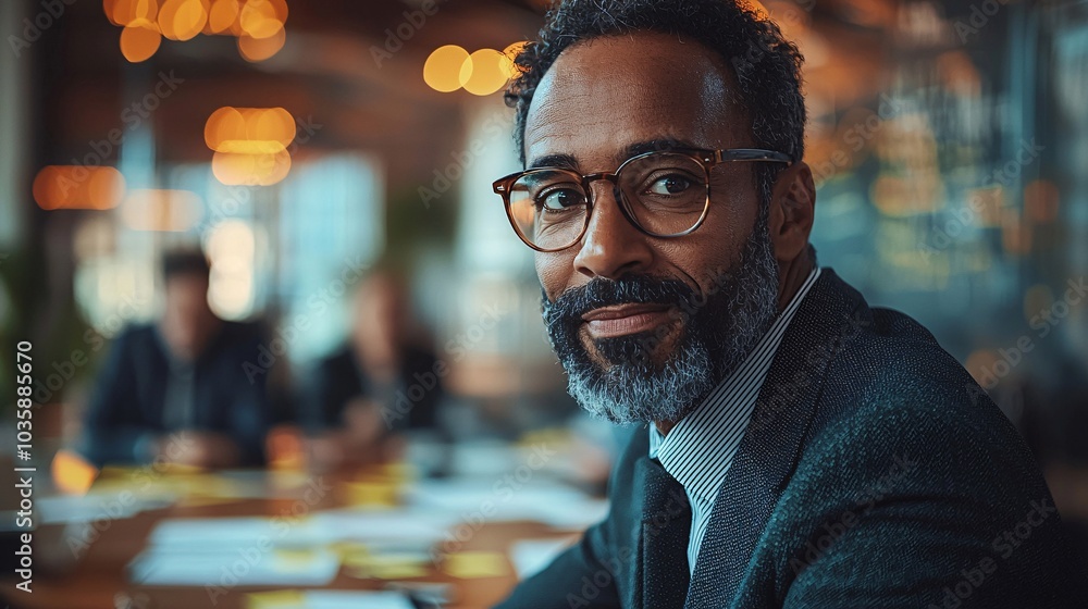 Confident Businessman in Glasses Office Meeting Leadership Portrait Confident Businessman in Glasses Office Meeting Leadership Portrait