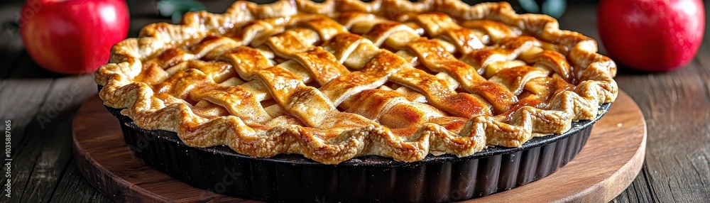Delicious Homemade Apple Pie Freshly Baked with Lattice Crust Delicious Homemade Apple Pie Freshly Baked with Lattice Crust