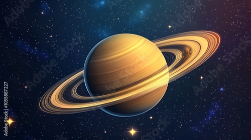 Saturn rings against a starry background in flat design